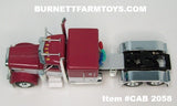 Item #CAB 2058 Burgundy White Black Outline Peterbilt 389 63-inch Flattop Sleeper - 1/64 Scale – DCP by First Gear