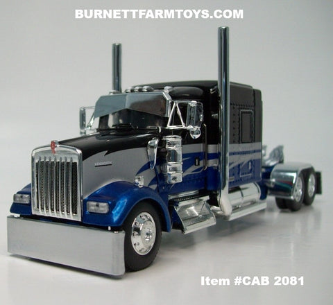 Item #CAB 2081 Black Blue Silver Kenworth W900L 72-inch AeroCab Sleeper - 1/64 Scale – DCP by First Gear