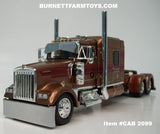 Item #CAB 2099 Brown Metallic Burgundy Stripe Red Outline Kenworth W900L 72-inch AeroCab Sleeper - 1/64 Scale – DCP by First Gear