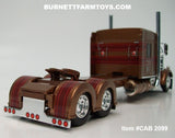 Item #CAB 2099 Brown Metallic Burgundy Stripe Red Outline Kenworth W900L 72-inch AeroCab Sleeper - 1/64 Scale – DCP by First Gear