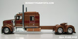 Item #CAB 2099 Brown Metallic Burgundy Stripe Red Outline Kenworth W900L 72-inch AeroCab Sleeper - 1/64 Scale – DCP by First Gear