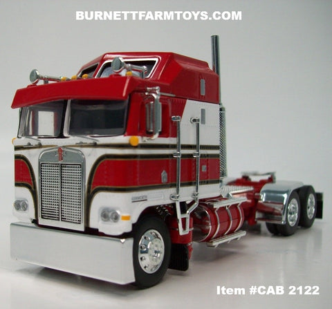 Item #CAB 2122 Red White Black Stripe Gold Outline Kenworth K100 COE Aerodyne Sleeper - 1/64 Scale – DCP by First Gear
