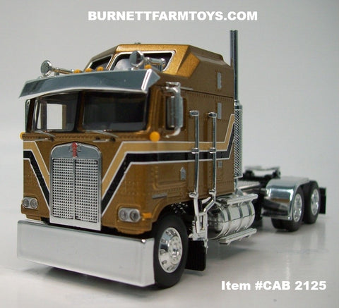 Item #CAB 2125 Gold Black White Outline Kenworth K100 COE Aerodyne Sleeper - 1/64 Scale – DCP by First Gear