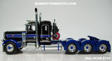 Item #CAB 2132 Black Blue Silver Outline Tri-Axle Peterbilt 389 36-inch Flattop Sleeper - 1/64 Scale – DCP by First Gear