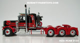 Item #CAB 2133 Black Red Burgundy Gold Outline Tri-Axle Peterbilt 389 36-inch Flattop Sleeper - 1/64 Scale – DCP by First Gear