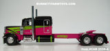 Item #CAB 2139-A Loewen Farms Pink Black Lime Peterbilt 389 63-inch Flattop Sleeper - 1/64 Scale – DCP by First Gear