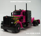 Item #CAB 2139-B Loewen Farms Pink Black Lime Flame Peterbilt 359 60-inch Flattop Vintage Sleeper - 1/64 Scale – DCP by First Gear
