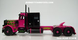 Item #CAB 2139-B Loewen Farms Pink Black Lime Flame Peterbilt 359 60-inch Flattop Vintage Sleeper - 1/64 Scale – DCP by First Gear