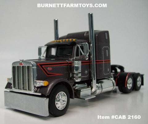 Item #CAB 2160 Gun Metal Gray Metallic Black Stripe Orange Outline Peterbilt 379 48-inch Mid Roof Sleeper - 1/64 Scale – DCP by First Gear
