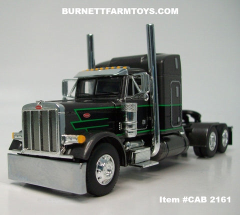 Item #CAB 2161 Gun Metal Gray Metallic Black Green Outline Peterbilt 379 48-inch Mid Roof Sleeper - 1/64 Scale – DCP by First Gear