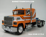 Item #CAB 2175-A Orange White Brown Ford LTL 9000 Flattop Sleeper - 1/64 Scale – DCP by First Gear