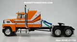 Item #CAB 2175-A Orange White Brown Ford LTL 9000 Flattop Sleeper - 1/64 Scale – DCP by First Gear