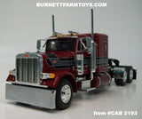 Item #CAB 2193 Burgundy Black Stripe Gray Stripe Silver Outline Peterbilt 379 48-inch Flattop Sleeper - 1/64 Scale – DCP by First Gear