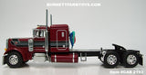 Item #CAB 2193 Burgundy Black Stripe Gray Stripe Silver Outline Peterbilt 379 48-inch Flattop Sleeper - 1/64 Scale – DCP by First Gear