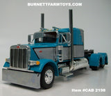Item #CAB 2198 Turquoise Silver Black Outline Peterbilt 379 48-inch Flattop Sleeper - 1/64 Scale – DCP by First Gear