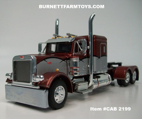 Item #CAB 2199 Burnt Orange Metallic Silver Black Outline Peterbilt 379 48-inch Flattop Sleeper - 1/64 Scale – DCP by First Gear