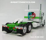 Item #CAB 2202 White Green Stripe Lime Gold Outline Peterbilt 379 48-inch Flattop Sleeper - 1/64 Scale – DCP by First Gear