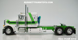 Item #CAB 2202 White Green Stripe Lime Gold Outline Peterbilt 379 48-inch Flattop Sleeper - 1/64 Scale – DCP by First Gear