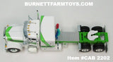 Item #CAB 2202 White Green Stripe Lime Gold Outline Peterbilt 379 48-inch Flattop Sleeper - 1/64 Scale – DCP by First Gear