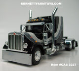 Item #CAB 2227 Black Light Gray Dark Gray Swoop Stripe Peterbilt 379 63-inch Mid Roof Sleeper - 1/64 Scale – DCP by First Gear