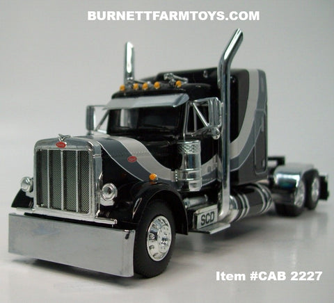 Item #CAB 2227 Black Light Gray Dark Gray Swoop Stripe Peterbilt 379 63-inch Mid Roof Sleeper - 1/64 Scale – DCP by First Gear