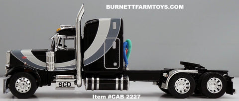 Item #CAB 2227 Black Light Gray Dark Gray Swoop Stripe Peterbilt 379 63-inch Mid Roof Sleeper - 1/64 Scale – DCP by First Gear