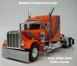 Item #CAB 2228 Coffey Farms Orange Burgundy Dark Gray Swoop Stripe Peterbilt 379 63-inch Mid Roof Sleeper - 1/64 Scale – DCP by First Gear