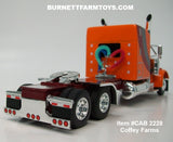 Item #CAB 2228 Coffey Farms Orange Burgundy Dark Gray Swoop Stripe Peterbilt 379 63-inch Mid Roof Sleeper - 1/64 Scale – DCP by First Gear