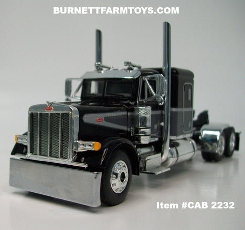 Item #CAB 2232 Black Dark Gray Silver Outline Peterbilt 379 48-inch Flattop Sleeper - 1/64 Scale – DCP by First Gear