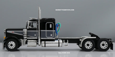 Item #CAB 2232 Black Dark Gray Silver Outline Peterbilt 379 48-inch Flattop Sleeper - 1/64 Scale – DCP by First Gear