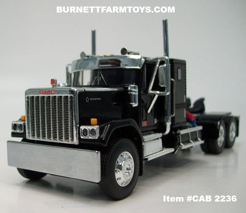 Item #CAB 2236 Black GMC General 34-foot Flattop Sleeper - 1/64 Scale – DCP by First Gear