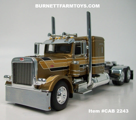 Item #CAB 2243 Gold Black White Outline Peterbilt 389 48-inch Flattop Sleeper - 1/64 Scale – DCP by First Gear