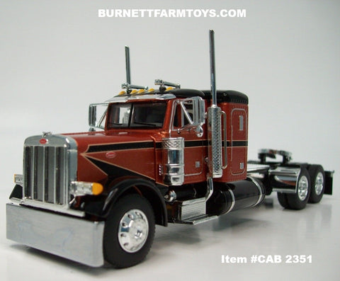 Item #CAB 2351 Burnt Orange Metallic Black Peterbilt 379 36-inch Flattop Sleeper - 1/64 Scale – DCP by First Gear