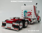 Item #CAB 2229 White Red Burgundy Swoop Stripe Peterbilt 379 63-inch Mid Roof Sleeper - 1/64 Scale – DCP by First Gear