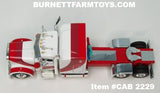Item #CAB 2229 White Red Burgundy Swoop Stripe Peterbilt 379 63-inch Mid Roof Sleeper - 1/64 Scale – DCP by First Gear