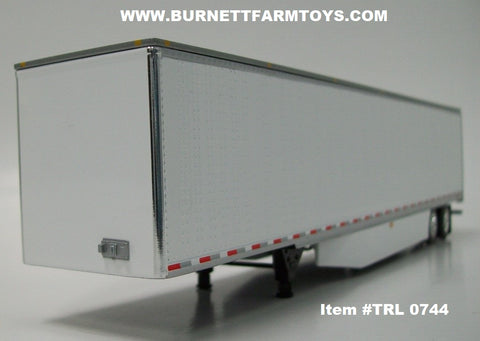 Item #TRL 0744 White Silver Trim Black Frame Tandem Axle 53-foot Utility Dry Goods Van Trailer with Skirts - 1/64 Scale - DCP