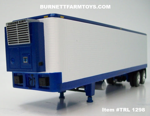 Item #TRL 1298 White Sided Blue Metallic Trim Tandem Axle Vintage 40-foot Thermo King Refrigerated Trailer - 1/64 Scale – DCP by First Gear