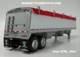 Item #TRL 1463 White Sided Red Tarp Silver Frame Tandem Axle Commander Hopper Bottom Grain Trailer with Chrome End Caps - 1/64 Scale – DCP by First Gear