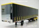 Item #TRL 1667 Black Yellow Spread Axle Utility 53-foot Tautliner Flatbed Trailer - 1/64 Scale – DCP by First Gear