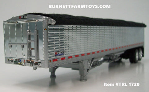 Item #TRL 1720 Chrome High Sided Black Tarp Silver Frame Tandem Axle Wilson 43-foot Pacesetter Hopper Bottom Grain Trailer - 1/64 Scale - DCP by First Gear