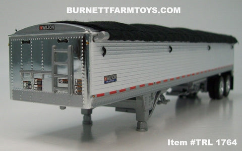 Item #TRL 1764 White Sided Black Tarp Silver Frame Tandem Axle Wilson Pacesetter 43-foot Hopper Bottom Grain Trailer - 1/64 Scale - DCP by First Gear