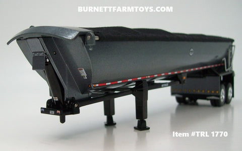 Item #TRL 1770 Gun Metal Gray Sided Black Tarp Black Frame Tandem Axle MAC Round Dump Trailer - 1/64 Scale - DCP by First Gear