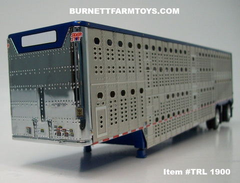 Item #TRL 1900 Silver Sided Blue Metallic Trim Spread Axle Wilson Silver Star Livestock Trailer - 1/64 Scale – DCP by First Gear