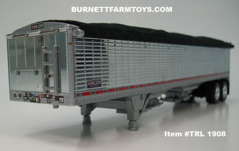 Item #TRL 1908 Chrome High Sided Black Tarp Silver Frame Tandem Axle Wilson 43-foot Hopper Bottom Grain Trailer - 1/64 Scale – DCP by First Gear