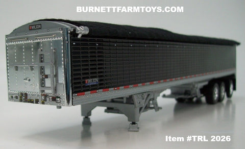Item #TRL 2026 Black High Sided Black Tarp Silver Frame Tri-Axle Wilson Pacesetter Hopper Bottom Grain Trailer - 1/64 Scale – DCP by First Gear