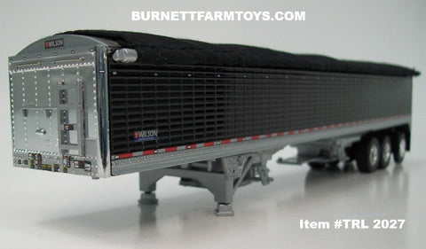 Item #TRL 2027 Black High Sided Black Tarp Silver Frame Tri-Axle Wilson Pacesetter Hopper Bottom Grain Trailer - 1/64 Scale – DCP by First Gear