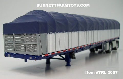 Item #TRL 2057 White Sided Blue Tarp Blue Frame Spread Axle Wilson Roadbrute 53-foot Flatbed Covered Wagon Trailer - 1/64 Scale – DCP by First Gear