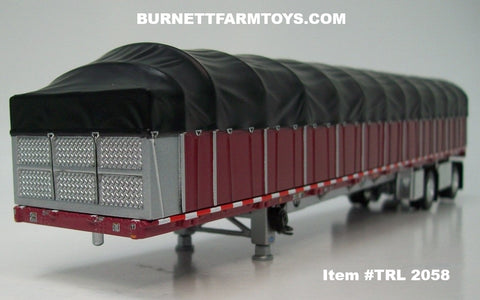 Item #TRL 2058 Burgundy Sided Black Tarp Silver Frame Spread Axle Wilson Roadbrute 53-foot Flatbed Covered Wagon Trailer - 1/64 Scale – DCP by First Gear