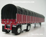 Item #TRL 2058 Burgundy Sided Black Tarp Silver Frame Spread Axle Wilson Roadbrute 53-foot Flatbed Covered Wagon Trailer - 1/64 Scale – DCP by First Gear