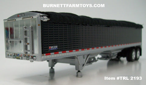 Item #TRL 2193 Black High Sided Black Tarp Silver Frame Tandem Axle Wilson 43-foot Pacesetter Hopper Bottom Grain Trailer - 1/64 Scale – DCP by First Gear